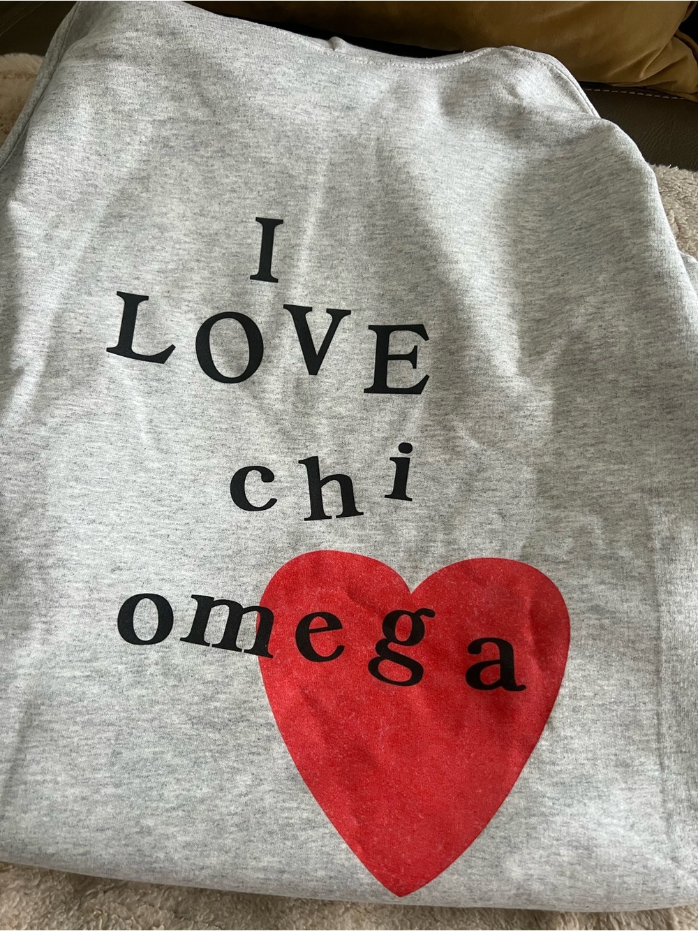 I LOVE chi omega Graphic hoodie  - Gray with Red Heart